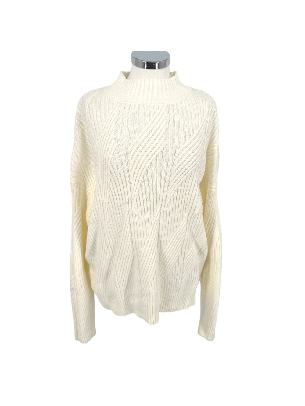 Market & Spruce Shaker Mock Neck Sweater Cream Size XXL NWT Minimalist Luxury